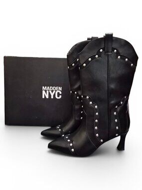 NIB Madden NYC Women's Studded Kitten Heel Boots Western Style Size 8-11 Black